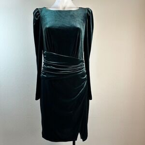 NWT Ralph Lauren Stretch Velvet Green Sheath Dress 4 Long Sleeve Holiday Party